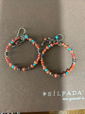 Silpada Red and Turquoise Beaded Hoop Earrings